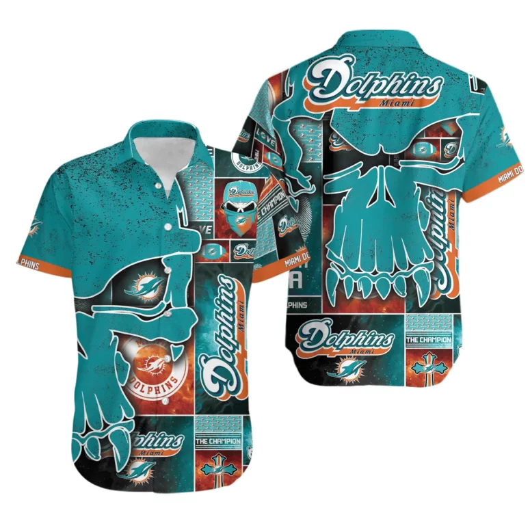 Miami Dolphins Aqua Punisher Skull Hawaiian Shirt