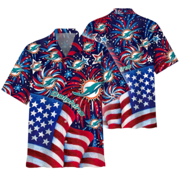 Miami Dolphins Fireworks Patriot Hawaiian Shirt