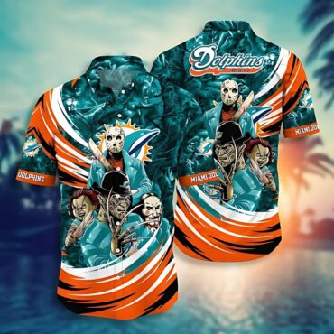 Miami Dolphins Halloween Aqua Orange Hawaiian Shirt