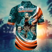 Miami Dolphins Halloween Aqua Orange Hawaiian Shirt Back - TeeAloha