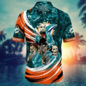 Miami Dolphins Halloween Aqua Orange Hawaiian Shirt Front - TeeAloha