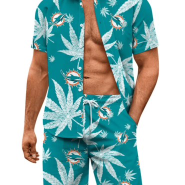 Miami Dolphins Island Vibes Leaf Print Hawaiian Shirt