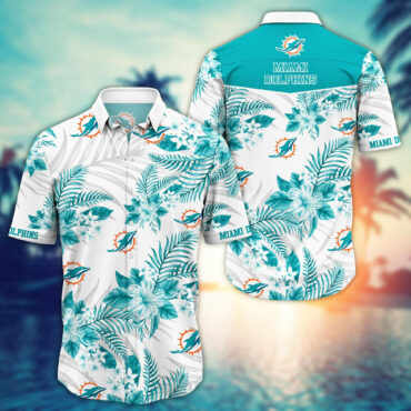 Miami Dolphins Island White Flora Hawaiian Shirt