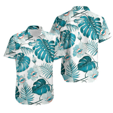 Miami Dolphins Tropical Leaves Hawaiian Shirt