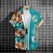 Miami Dolphins Tropical Mosaic Hawaiian Shirt Front - TeeAloha