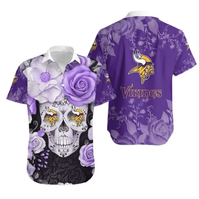 Minnesota Vikings Day of the Dead Hawaiian Shirt