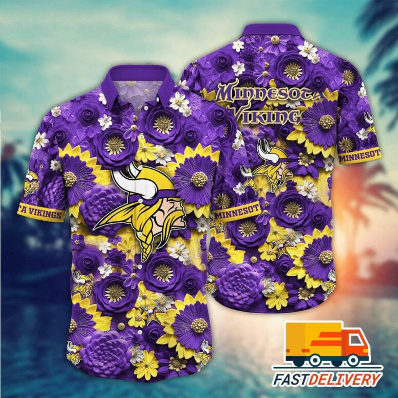 Minnesota Vikings Floral Fantasy Hawaiian Shirt