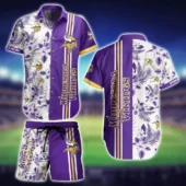 Minnesota Vikings Floral Stripe Hawaiian Shirt