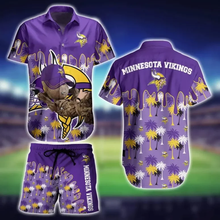 Minnesota Vikings Palm Drip Hawaiian Shirt