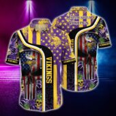 Minnesota Vikings Patriotic Skull Stripe Hawaiin Shirt