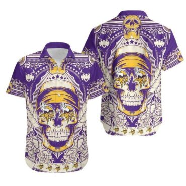 Minnesota Vikings Skull Emblem Hawaiian Shirt