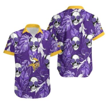 Minnesota Vikings Skull Leaves Hawaiian Shirt