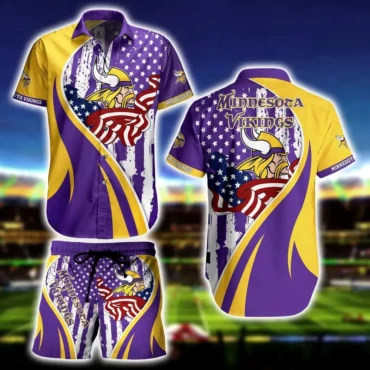 Minnesota Vikings Stars and Stripes Hawaiian Set