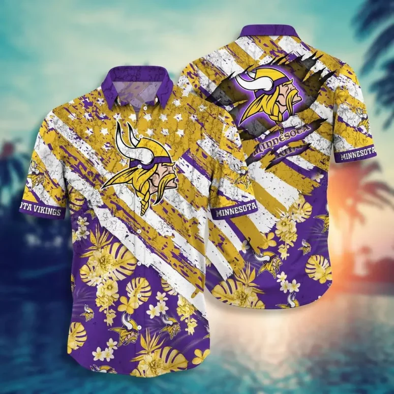 Minnesota Vikings Stripes & Blooms Hawaiian Shirt