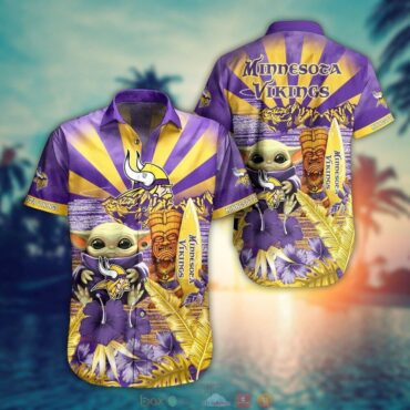 Minnesota Vikings Tiki Baby Yoda Fan Hawaiian Shirt