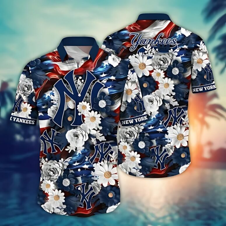 New York Yankees Americana Floral Hawaiian Shirt