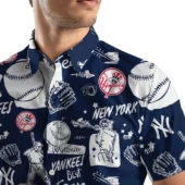 New York Yankees Baseball Sketch Hawaiian Shirt Front Half Above - TeeAloha