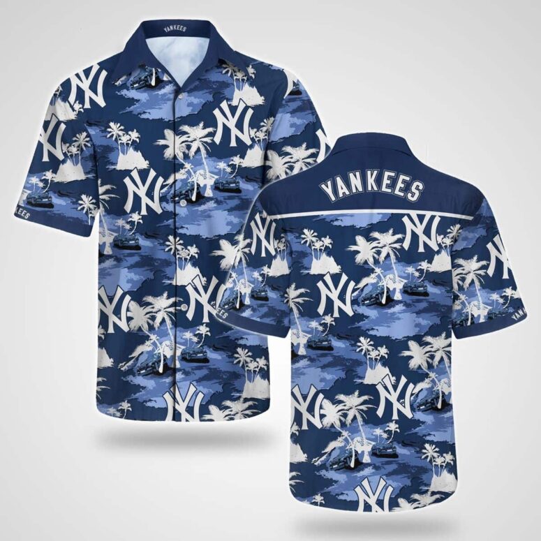 New York Yankees Blue Bay Palms Hawaiian Shirt