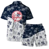 New York Yankees Coastal Logo Hawaiian Shirt Back With Short - TeeAloha