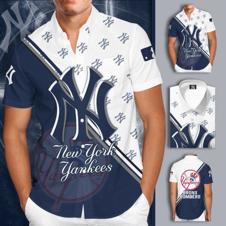 New York Yankees Diagonal Stripes Hawaiian Shirt