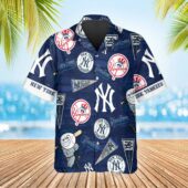 New York Yankees Heritage Icons Hawaiian Shirt Front - TeeAloha