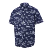New York Yankees Island Vibes Navy Hawaiian Shirt Front - TeeAloha
