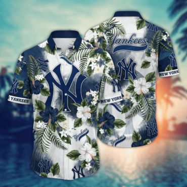 New York Yankees Jungle Blossom Hawaiian Shirt