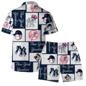 New York Yankees Logo Block Hawaiian Shirt Back With Short - TeeAloha