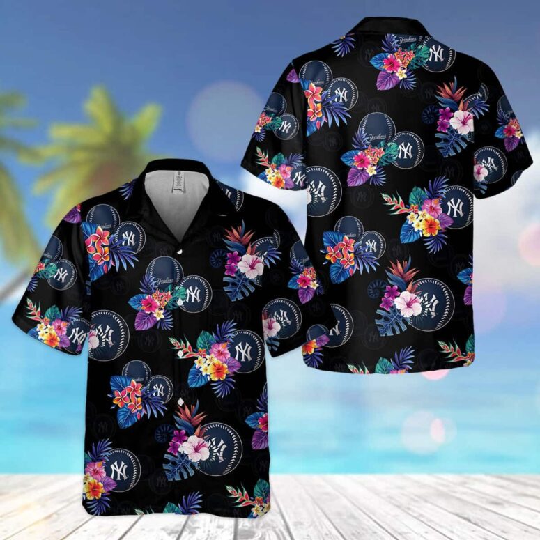 New York Yankees Midnight Blossom Hawaiian Shirt