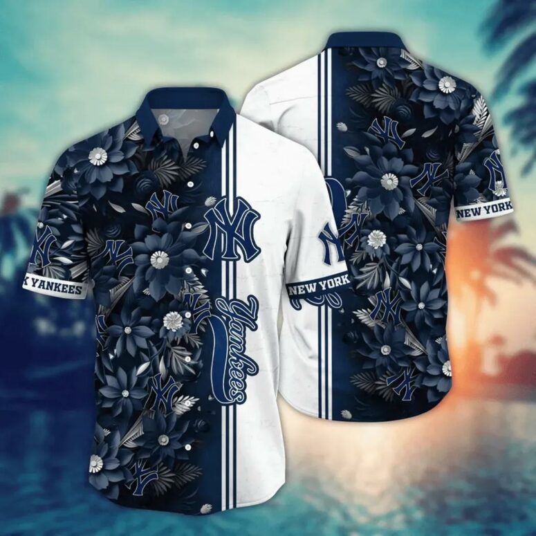 New York Yankees Midnight Floral Hawaiian Shirt