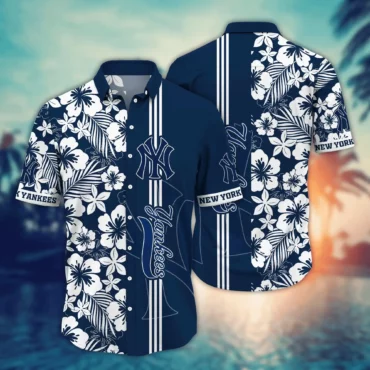 New York Yankees Ocean Breeze Hibiscus Hawaiian Shirt