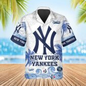 New York Yankees Ocean Waves Hawaiian Shirt Front - TeeAloha