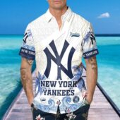 New York Yankees Ocean Waves Hawaiian Shirt Mockup Front Man - TeeAloha