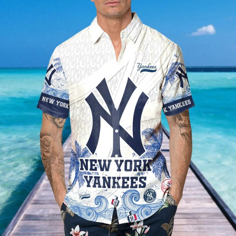 New York Yankees Ocean Waves Hawaiian Shirt