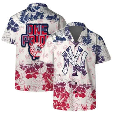 New York Yankees One Pride Floral Hawaiian Shirt