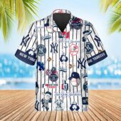 New York Yankees Pinstripe Mascot Hawaiian Shirt - TeeAloha