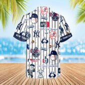 New York Yankees Pinstripe Mascot Hawaiian Shirt Back - TeeAloha