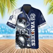 New York Yankees Skeleton Swagger Hawaiian Shirt Front - TeeAloha