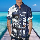 New York Yankees Skeleton Swagger Hawaiian Shirt Mockup Front Man - TeeAloha