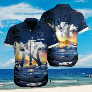 New York Yankees Sunset Waves Hawaiian Shirt