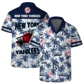 New York Yankees Team Logo Coconut Tree Pattern Hawaiian Shirt - TeeAloha