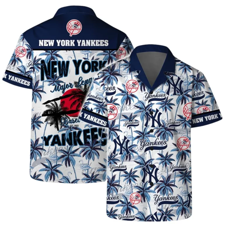 New York Yankees Team Logo Coconut Tree Pattern Hawaiian Shirt