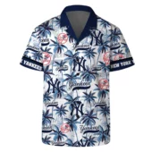 New York Yankees Team Logo Coconut Tree Pattern Hawaiian Shirt Front - TeeAloha