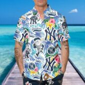 New York Yankees Tropical Fun Hawaiian Shirt Mock Up Front Men - TeeAloha