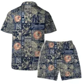 New York Yankees Vintage Patchwork Hawaiian Shirt Back With Short - TeeAloha