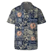 New York Yankees Vintage Patchwork Hawaiian Shirt Front - TeeAloha