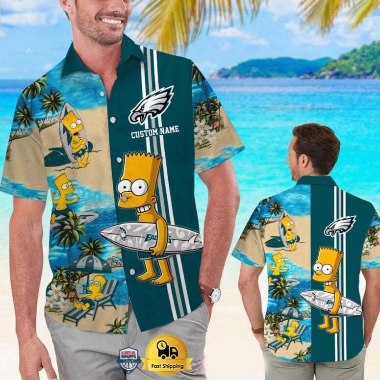 Personalized Philadelphia Eagles Special Bart Simpson Tropical Hawaiian Shirt