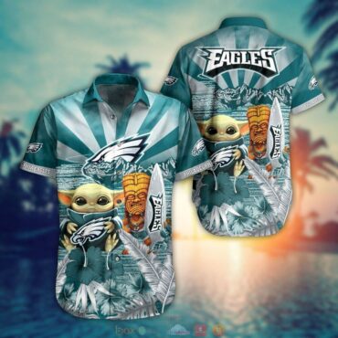 Philadelphia Eagles Baby Yoda Tiki Hawaiian Shirt