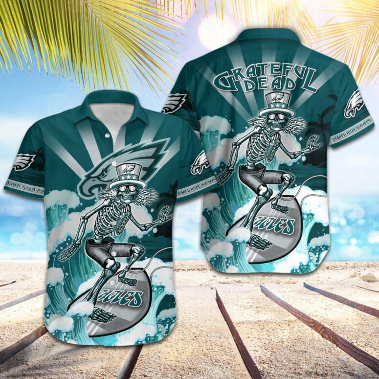 Philadelphia Eagles Grateful Dead Surfing Hawaiian Shirt