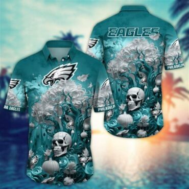 Philadelphia Eagles Halloween Skull Pumpkin Hawaiian Shirt